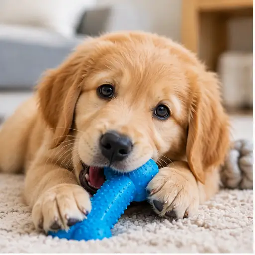 Filhote de cachorro brincando com mordedor apropriado para sua idade
