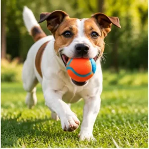 cachorro brincando com bolinha colorida