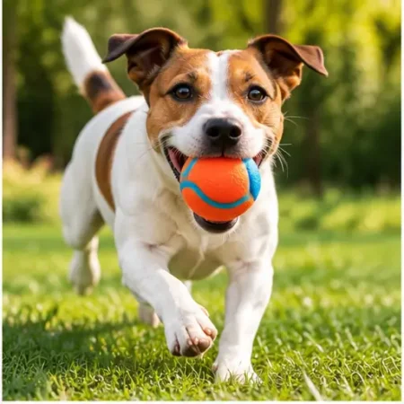 cachorro brincando com bolinha colorida
