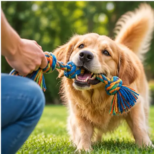 Cachorro participando de brincadeira com seu tutor