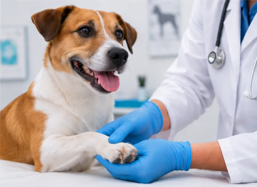Cachorro lambendo a própria pata