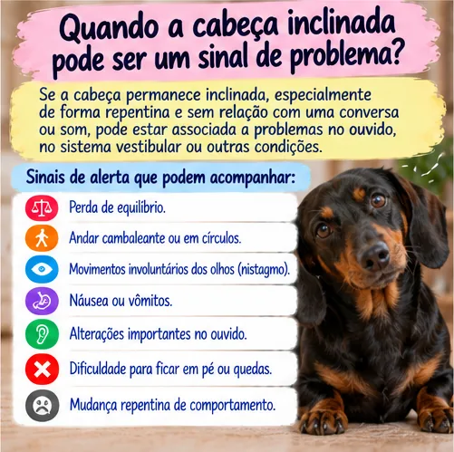 Sinais de alerta quando o cachorro mantém a cabeça inclinada, incluindo desequilíbrio, nistagmo, náusea e dificuldade para ficar em pé