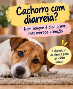 Cachorro deitado e explicação de que a diarreia pode ter várias causas e merece atenção