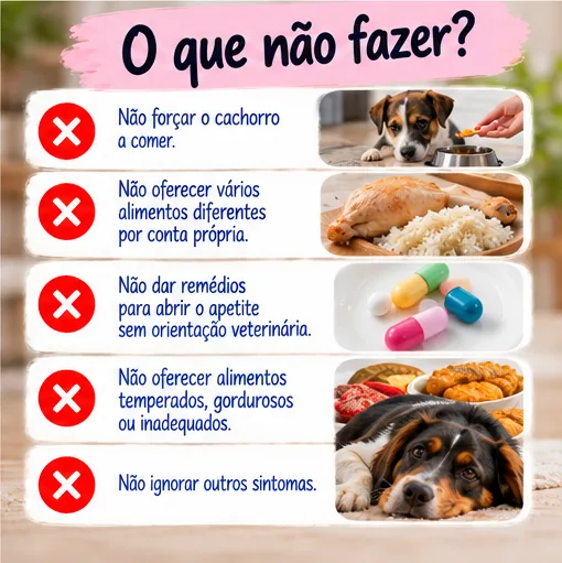 O que não fazer quando o cachorro está sem apetite, como forçar alimentação ou dar medicamentos sem orientação veterinária
