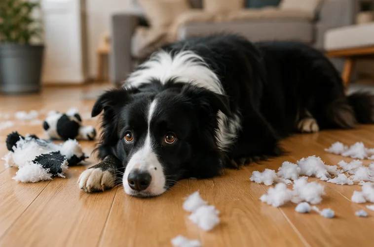Border Collie tranquilo durante atividade em casa