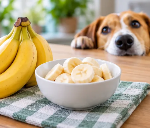 Pedaços de banana preparados para oferecer ao cachorro