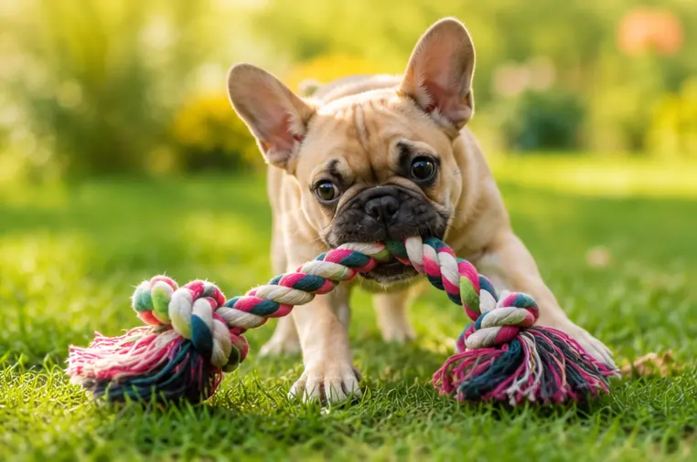 Cachorro participando de brincadeira com o tutor