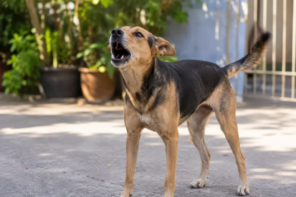Cachorro latindo diante de um estímulo no ambiente