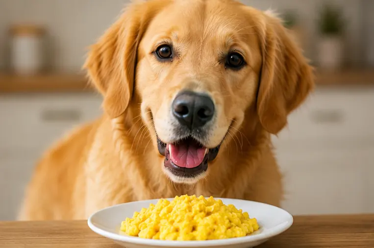 Cachorro observando ovo cozido preparado sem temperos