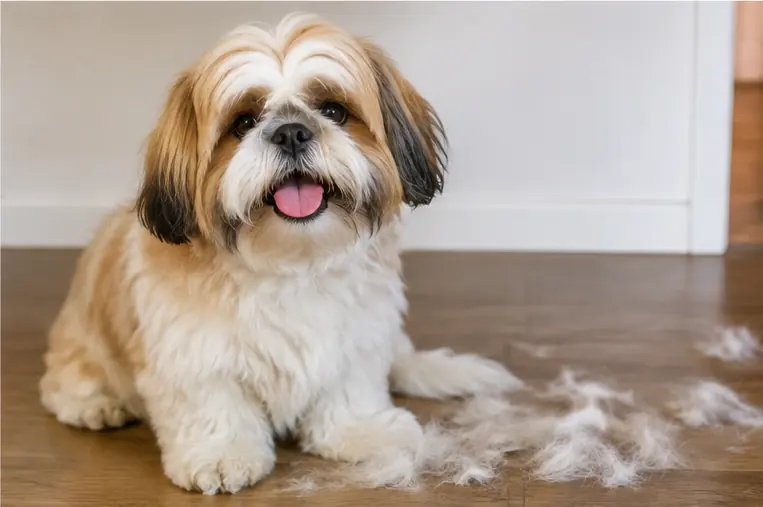 Cachorro sendo observado durante cuidados com a pelagem