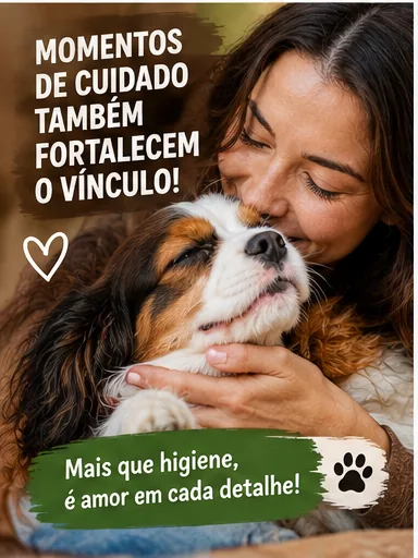 Cachorro tranquilo recebendo carinho após cuidados com as patas