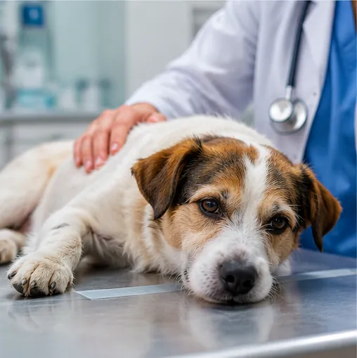 Cachorro em avaliação veterinária