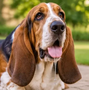 Basset Hound com salivação natural e discreta ou babando