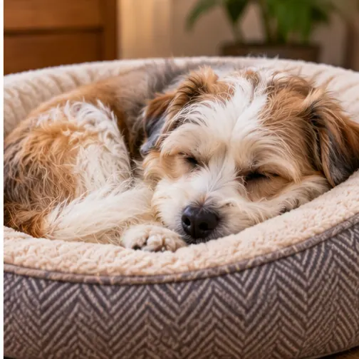 Cachorro dormindo tranquilamente na cama