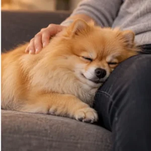 Spitz Alemão relaxado ao lado do tutor