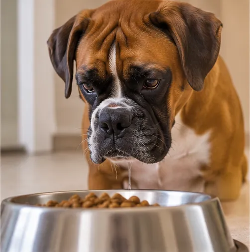 Boxer babando para sua comida