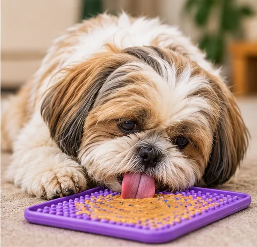 Cachorro procurando alimento em tapete de farejar